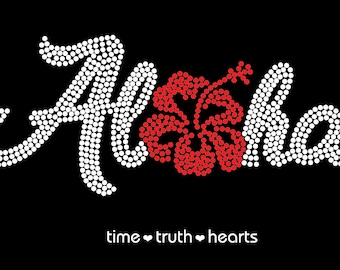 Aloha Design (9,52 x 3,89 po.) en strass rouges et transparents T-shirt, débardeur ou sweat à capuche-**Livraison gratuite aux États-Unis**