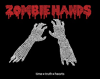 Mains de zombies (11 x 7,8 pouces) en strass rouges et transparents T-shirt, débardeur ou sweat à capuche-**Livraison gratuite aux États-Unis**