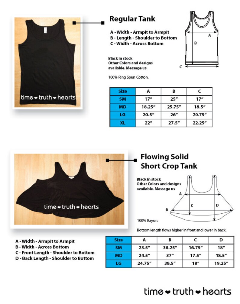Puede incluir: Dos camisetas de tirantes negras con el texto "time truth hearts" impreso en la parte delantera. La primera camiseta de tirantes es de corte normal, y la segunda camiseta de tirantes es una camiseta de tirantes corta de corte fluido. Ambas camisetas de tirantes est&aacute;n disponibles en diferentes tallas.