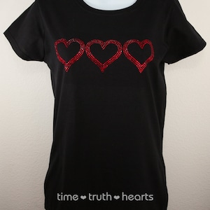 3 Hearts Rhinestone T Shirt or Hoodie- your choice of 6 styles- Free shipping in the U.S.