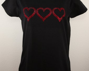 T-shirt ou sweat à capuche 3 coeurs avec strass - 6 styles au choix - Livraison gratuite aux États-Unis