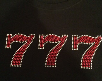 Triple 7 Design (9" x 3.25") Rhinestone T Shirt or Hoodie- your choice of 5 styles- Free shipping in the U.S.