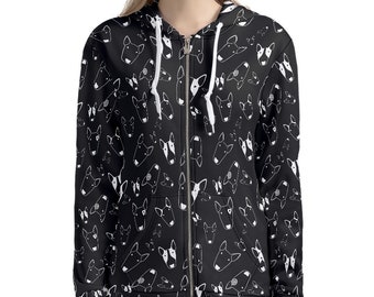 Bull Terrier Print Hoodie Zipper Top (more fabrics available)