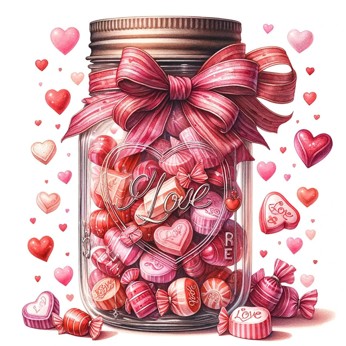 Valentines Backgrounds Digital, Candy Jar, Square Papers, Journal Pages