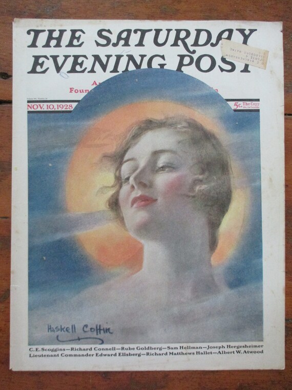 1928 Lovely woman artist holds palette Saturday Evening Post Cover by HASKELL COFFIN great graphics frameable magazine art original print