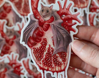 Bat with Pomegranate Heart- vinyl sticker