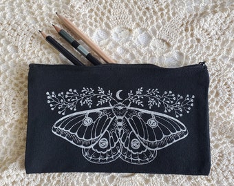 Moth Screen Printed Zipper Canvas Bag