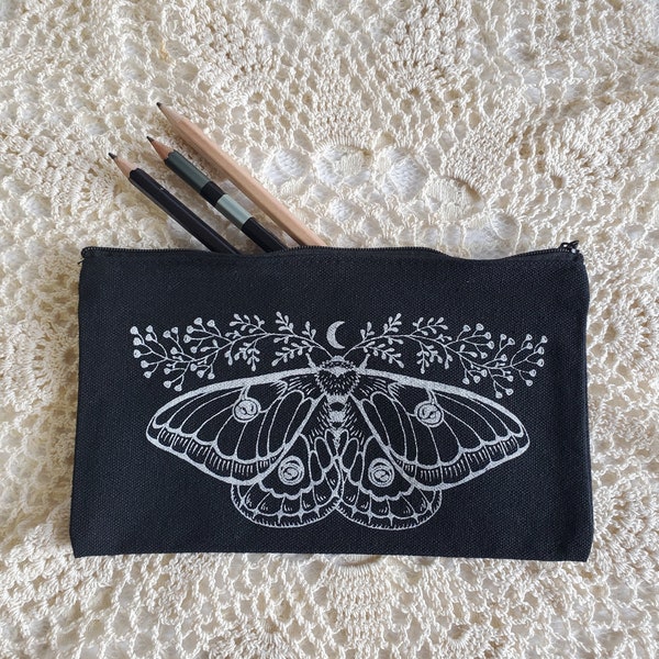 Moth Screen Printed Zipper Canvas Bag