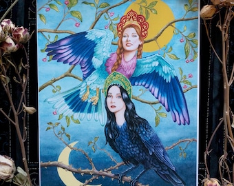 Alkonost and Sirin- print