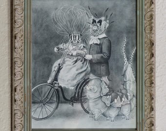 The Caterpillar Children- framed original drawing