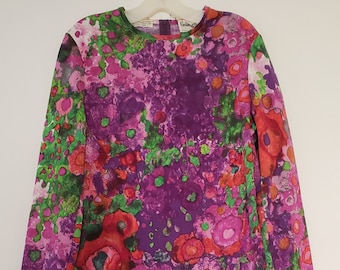 GOLDWORM ITALY Dress Vintage 60s 70s Sheath Monet Floral Impressionist Art