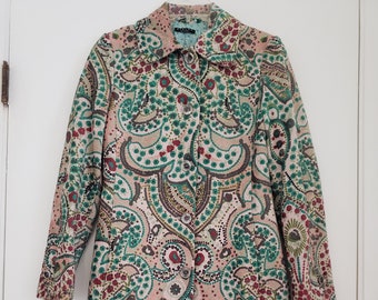 SISLEY Italy Vintage 1990s Walking Coat Long Blazer Floral Paisley Velveteen