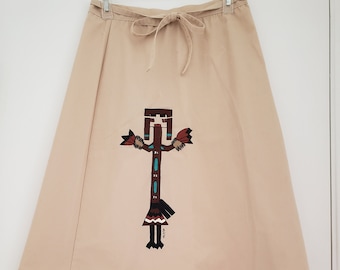 Vintage 1970s Painted Kachina Doll Khaki Wrap Skirt
