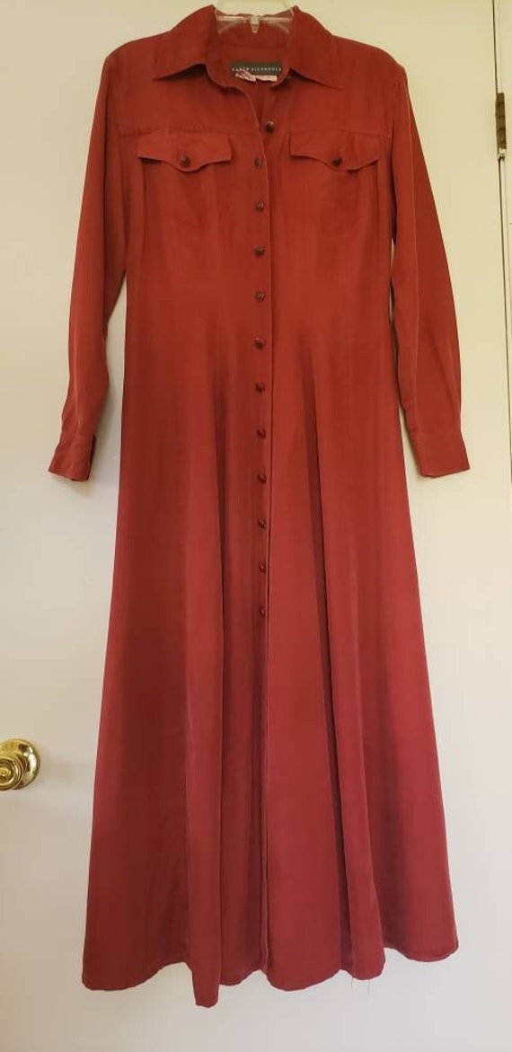 VTG 1980s KAREN ALEXANDER Silk Shirtdress Maxi Bri