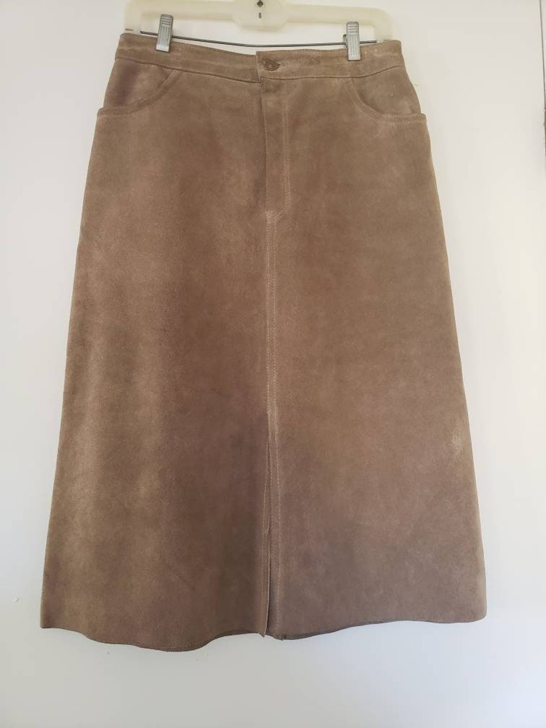 VTG Carla New York Vintage 1980s Suede Leather Skirt Taupe Midi - Etsy