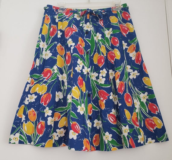 Vintage 1970s Tumbleweeds Button Front Skirt Tuli… - image 3