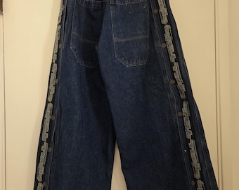 Vintage B ONE SOUL Wide Leg Tear Away Jeans – 90s Y2K Japanese Streetwear Denim