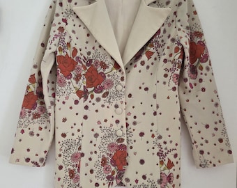 Vintage 1970s ALFRED SHAHEEN Blazer Jacket Ivory Floral Rose Print