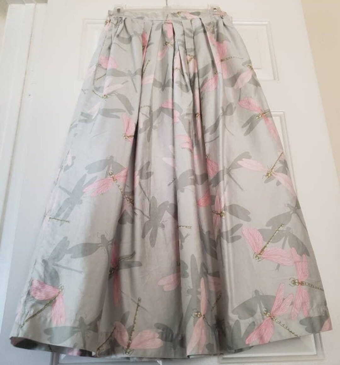 VTG 1980s CULLINANE Dragonfly Skirt Midi Gray Green Pink - Etsy