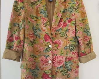 Vintage 80-tals GAP brun blommig linnekavaj i överdimensionerad boyfriend-modell