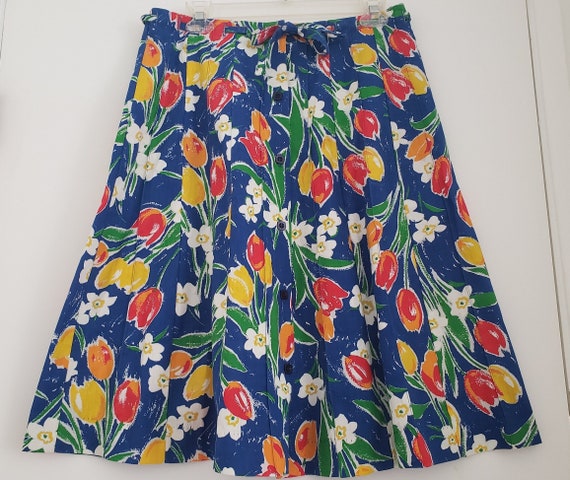 Vintage 1970s Tumbleweeds Button Front Skirt Tuli… - image 1