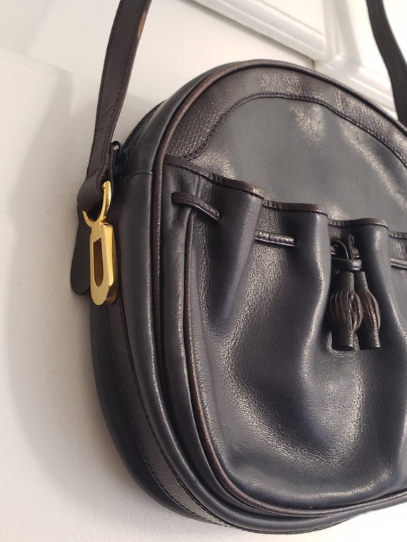 Vintage 1980s Lederer Tassel Shoulder Handbag Navy