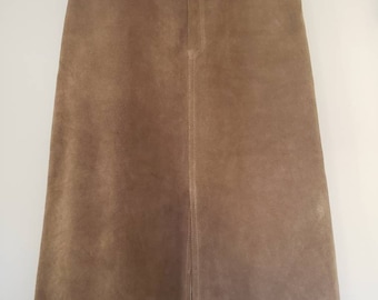 VTG Carla New York Vintage 1980s Suede Leather Skirt Taupe Midi