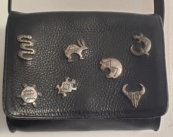 Vintage 90s Jennifer Graham Leather Crossbody Bag, Native American Fetish Charms
