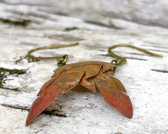 Copper  Earrings, Metal Dangle Earrings, Copper Feather Jewelry, Lightweight Earrings, Gift for Her, Mother's Day Gift, Holiday Gift