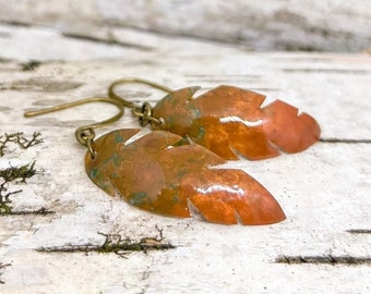 Copper  Earrings, Metal Dangle Earrings, Copper Feather Jewelry, Lightweight Earrings, Gift for Her, Mother's Day Gift, Holiday Gift