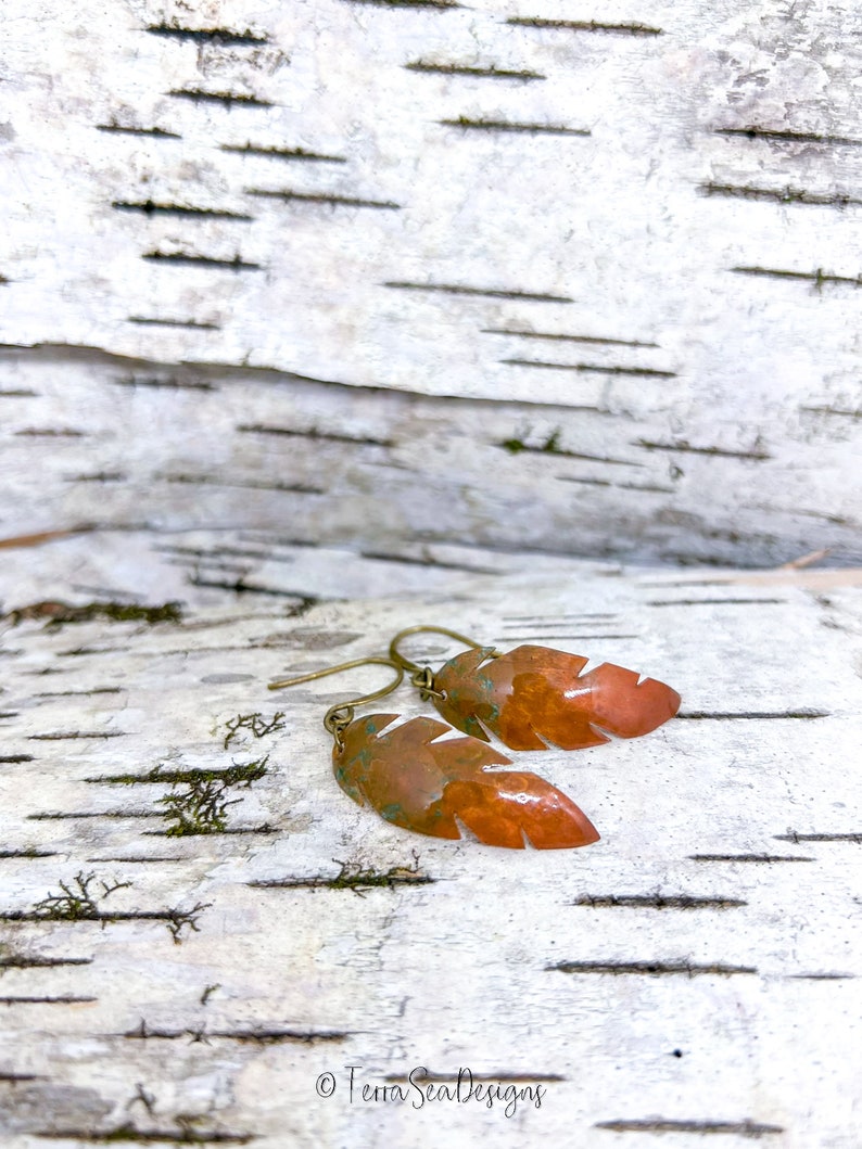 Copper Earrings, Metal Dangle Earrings, Copper Feather Jewelry, Lightweight Earrings, Gift for Her, Mother's Day Gift, Holiday Gift image 2