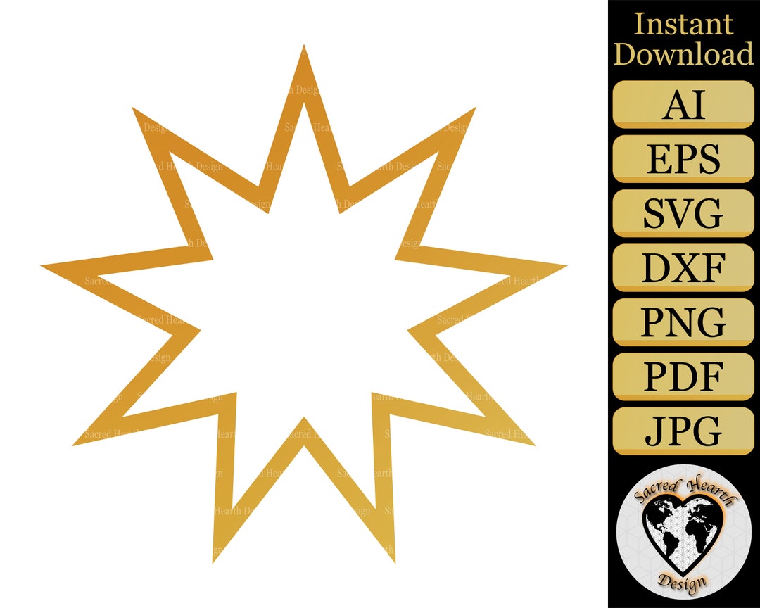 Buy Baha'i Star SVG Cut File / 9 Point Star