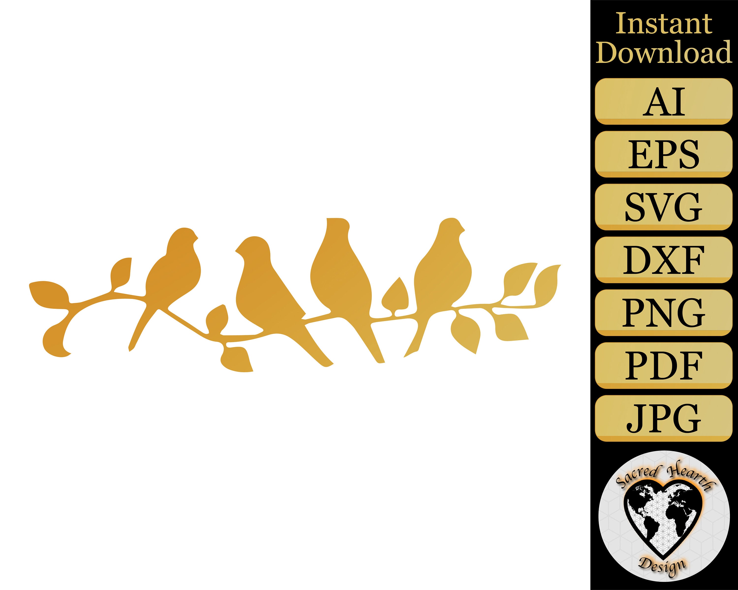 Birds on branch SVG / Birds png / birds clipart / birds clip art / birds dxf / svg files for cricut / silhouette cameo cut files