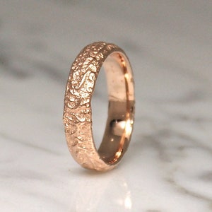 Mens Mountain Wedding Ring, Rose Gold Rustic Ring by WoodenGold.