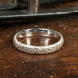 Elegant Thin Silver Ring, Sterling Band, Sand Cast  Rustic Textured Patterned Ring, Men's Women's Wedding Ring