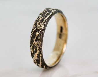 Black Gold Mountain Ring, Viking Celtic Band, Rustic Wedding Ring.