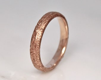 18ct Nature Wedding Ring, Rose Gold Sand Cast Ring Slim, 3.5mm by WoodenGold.