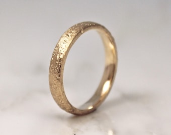 18ct Sand Cast Ring, Slim Rustic Yellow Wedding Band by WoodenGold.