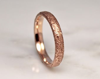 Nature Wedding Ring, Rose Gold Sand Cast Ring Slim, 3.5mm by WoodenGold.