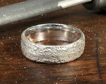 Silver Wedding Ring, Sand Cast Ring, Organic Wedding Band, Earth Ring, Mountain Ring.