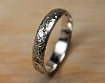 Silver Hand Hammered Ring, Textured Band, Men's Women's Rustic, Thin Wedding Ring.