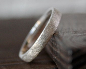 Brushed Silver Ring, Thin Textured Band, Rustic Sand Cast Ring.