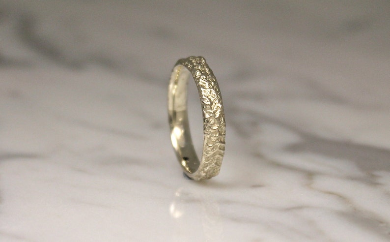 Thin White Gold Wedding Ring, Slim Sandcast Band, Mountian Ring. image 5