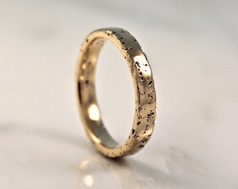 Textured Thin Gold Wedding Ring, Elegant Wedding Band, Unique Hand Cast Sand Cast Ring.