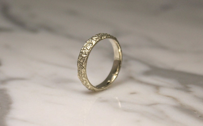 Thin White Gold Wedding Ring, Slim Sandcast Band, Mountian Ring. image 4