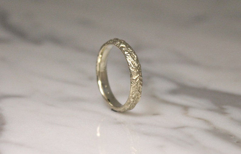 Thin White Gold Wedding Ring, Slim Sandcast Band, Mountian Ring. image 1