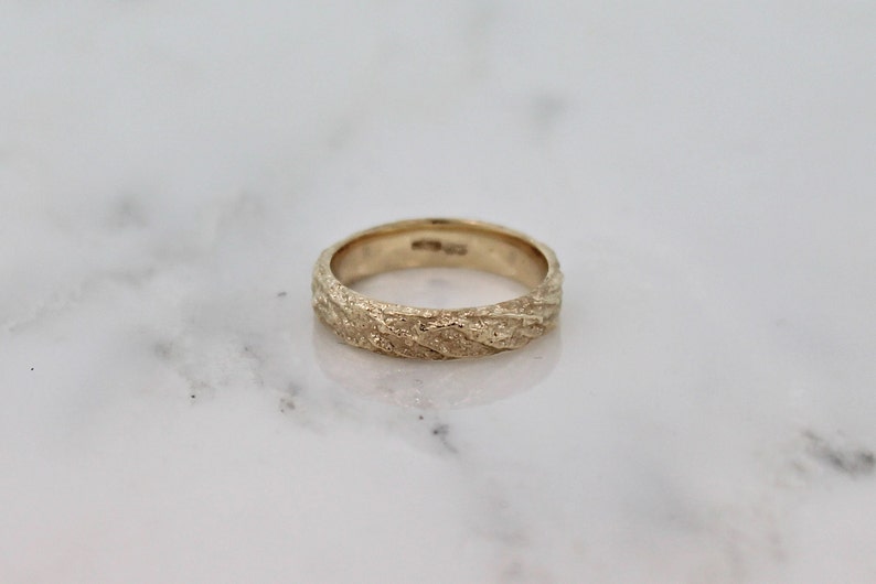 Unique Gold Wedding Ring Mens, Yellow 5mm Mountain Ring by WoodenGold image 5