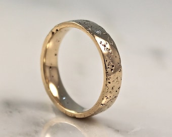 Mens 9ct Yellow Gold Wedding Ring, Textured Sand Cast Band, Natural Simple Ring by WoodenGold