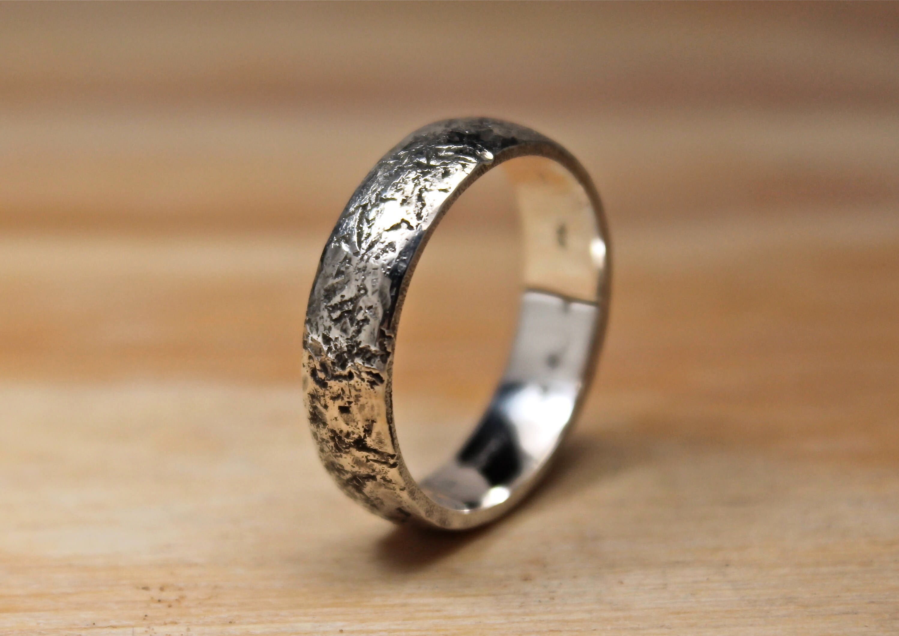 Hand Hammered Silver Band, Medieval Wedding Ring, Ancient Textured Forged Ring 5mm