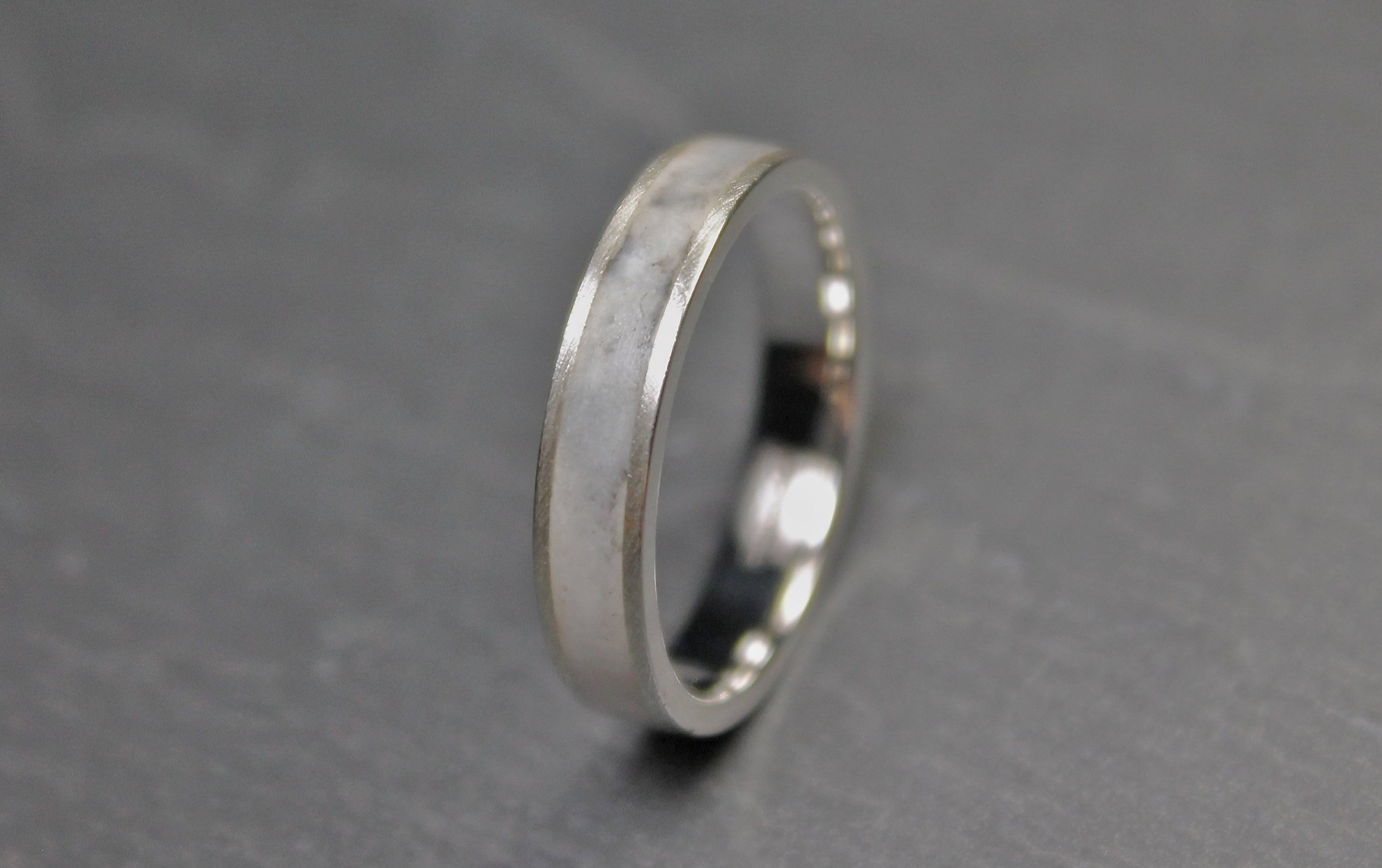 Marble Inlaid Silver Band White Stone Wedding Ring Simple Etsy
